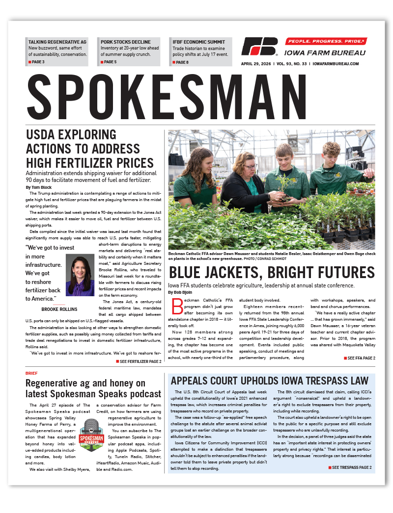 Iowa Farm Bureau Spokesman newspaper cover